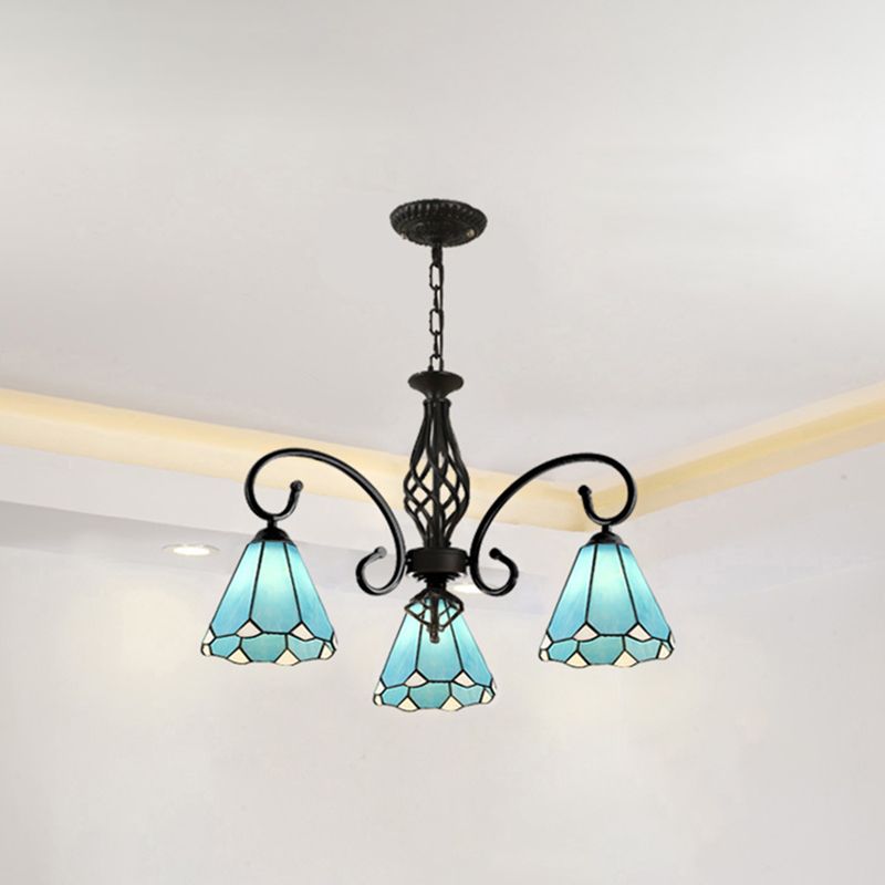 Silva Tiffany Mediterranean Branch Metal Chandelier, White/Blue/Navy Blue - Cueteks