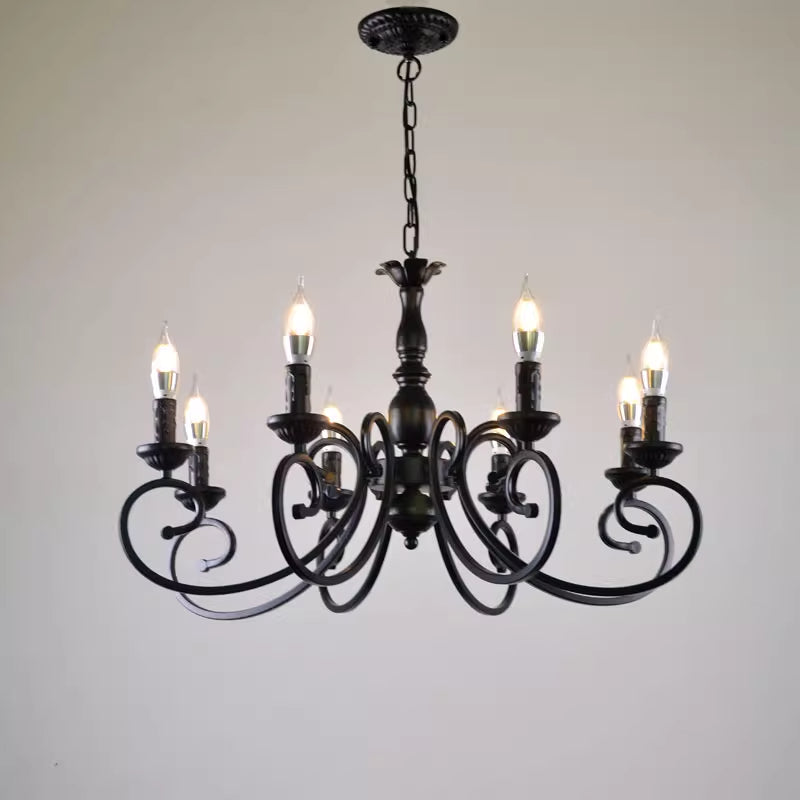 Silva Creative Retro Candle Chandelier Black Metal Bedroom - Cueteks