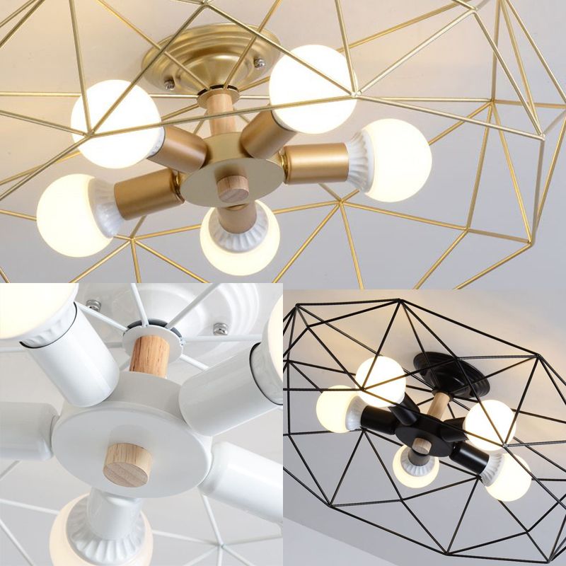 Cooley detail collage: Gold five-light lantern above, White hub and wood-toned stem close-up below left, Black three-light below right.