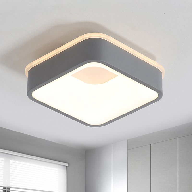 Gray Quinn Style C rounded square ceiling light above a bed