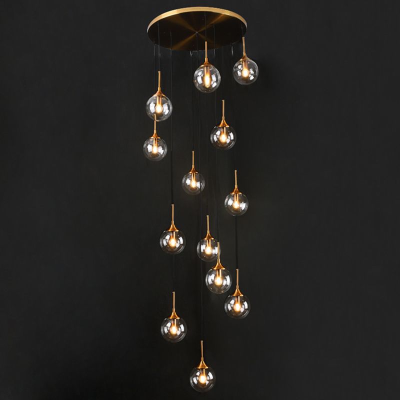Hailie Modern Spiral Ball Glass Staircase Chandelier, Clear/Amber/Smoke Gray - Cueteks