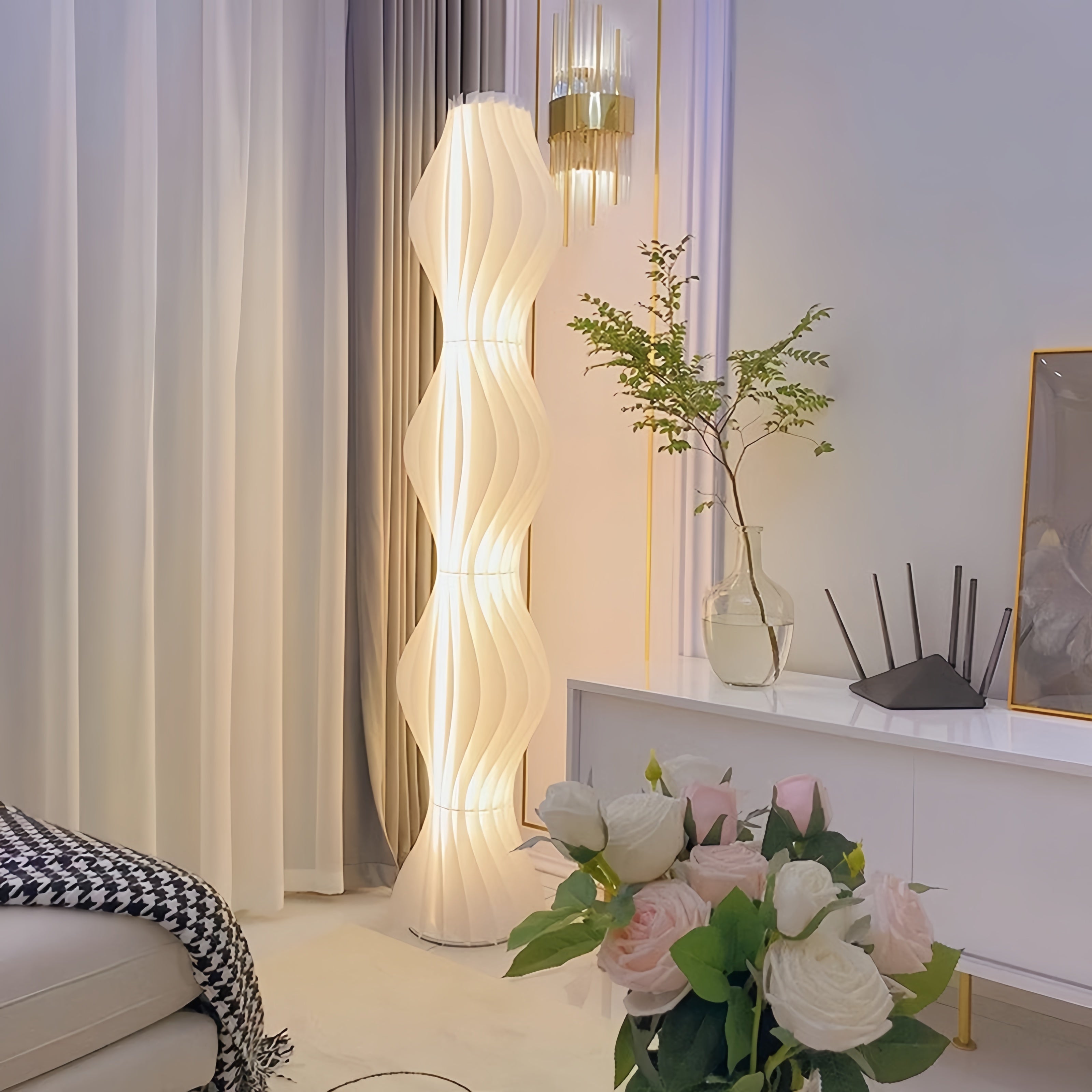 Salgado Artistic Pleated Acrylic Floor Lamp White - Cueteks