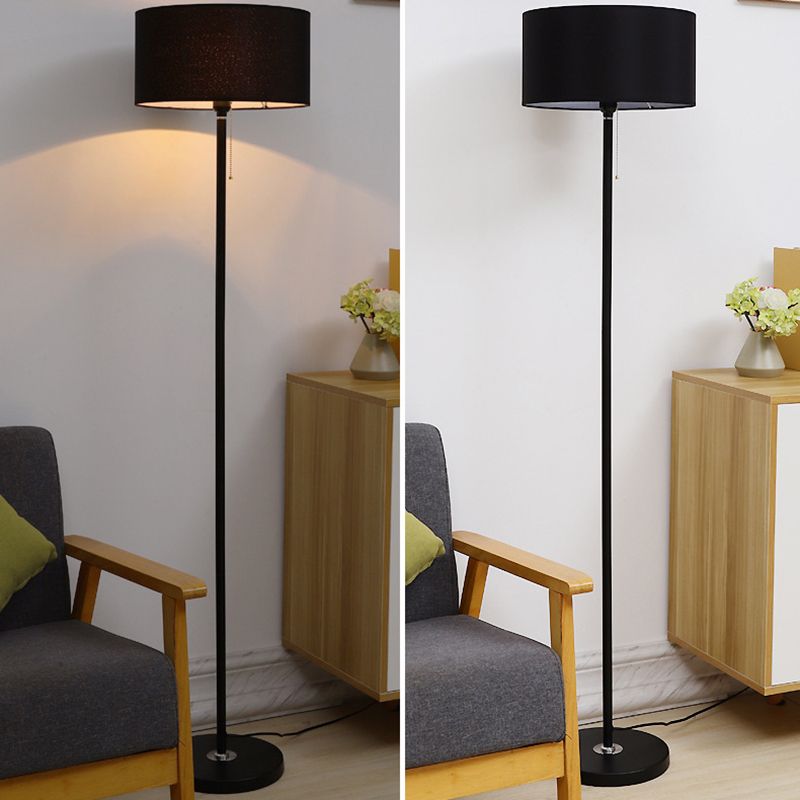 Eryn Floor Lamp Cylinder Modern, Metal/Fabric, Black/White/Gold, Bedroom - Cueteks