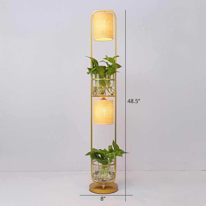 Eryn Simple Cylinder 2-Light Heads Floor Lamp with Planters, Black/White/Gold - Cueteks