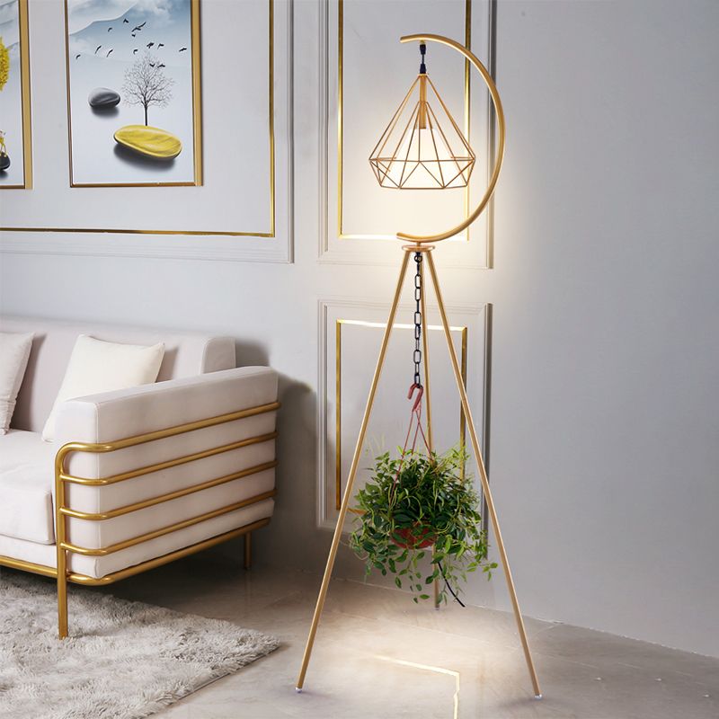 Eryn Diamond Designer Tripod Floor Lamp, Metal, Black/Gold - Cueteks