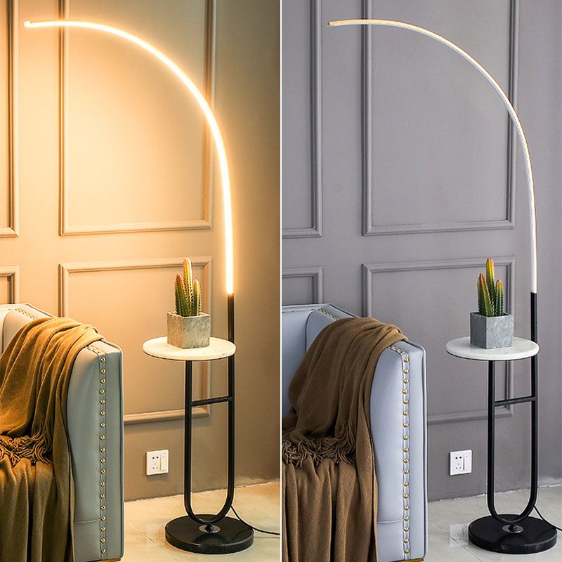 Edge Floor Lamp Bedside Table Modern, Marble/Acrylic, Black, Bedroom - Cueteks