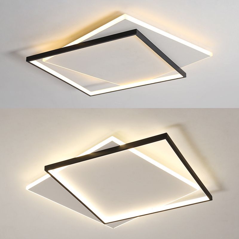 Two low-angle detail views of the Quinn black square outline overlapping the white panel, with a bright pale centre and luminous edges.
