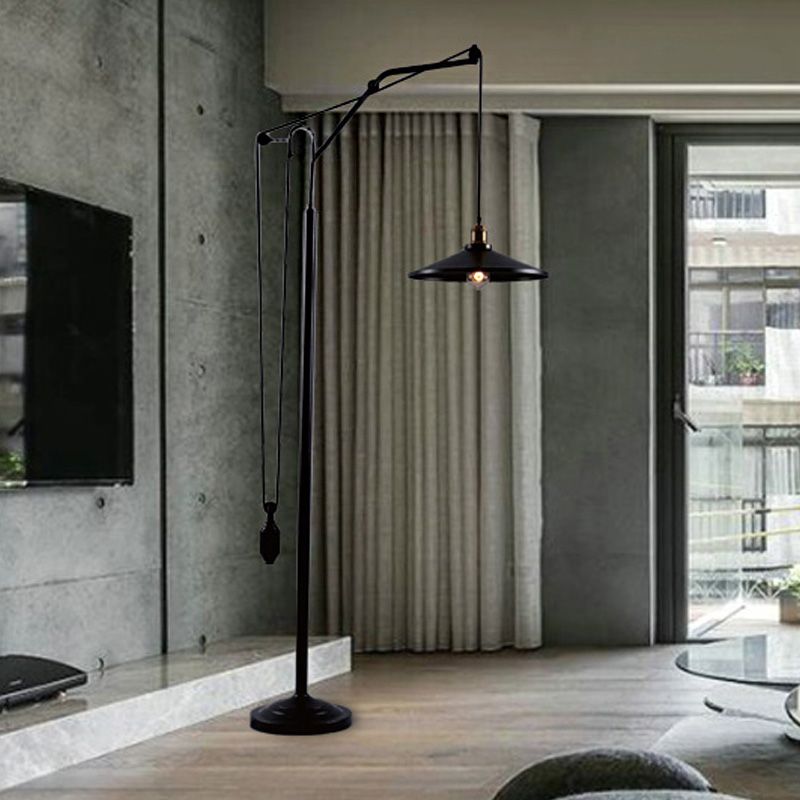 Alessio Modern Flared Shade Metal Floor Lamp, Black - Cueteks