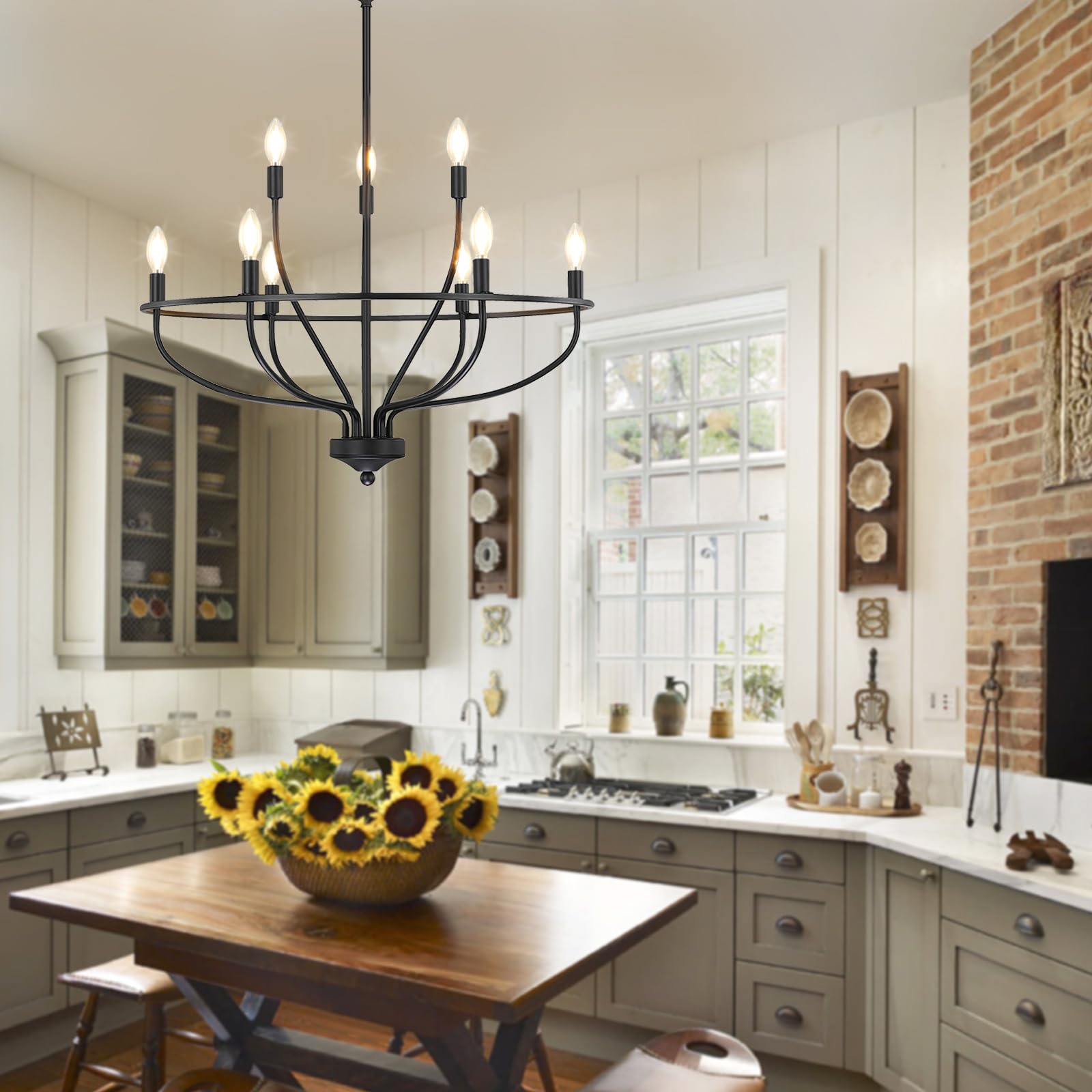Silva black candle chandelier above a kitchen table