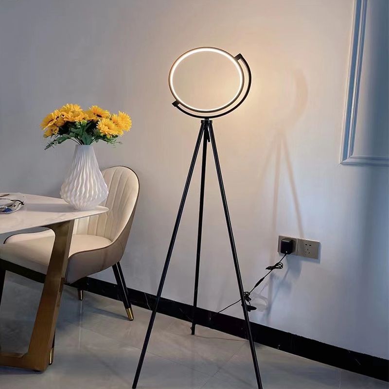 Salgado Modern Circle Tripod Metal Floor Lamp, Black/Gold - Cueteks