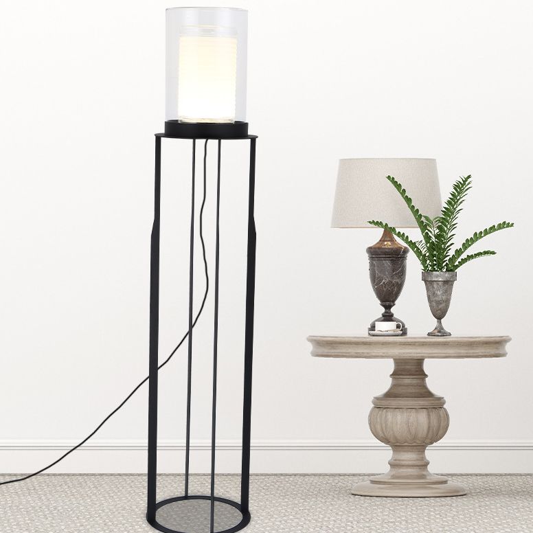 Eryn Simple Black Cylinder Floor Lamp, Metal & Glass - Cueteks