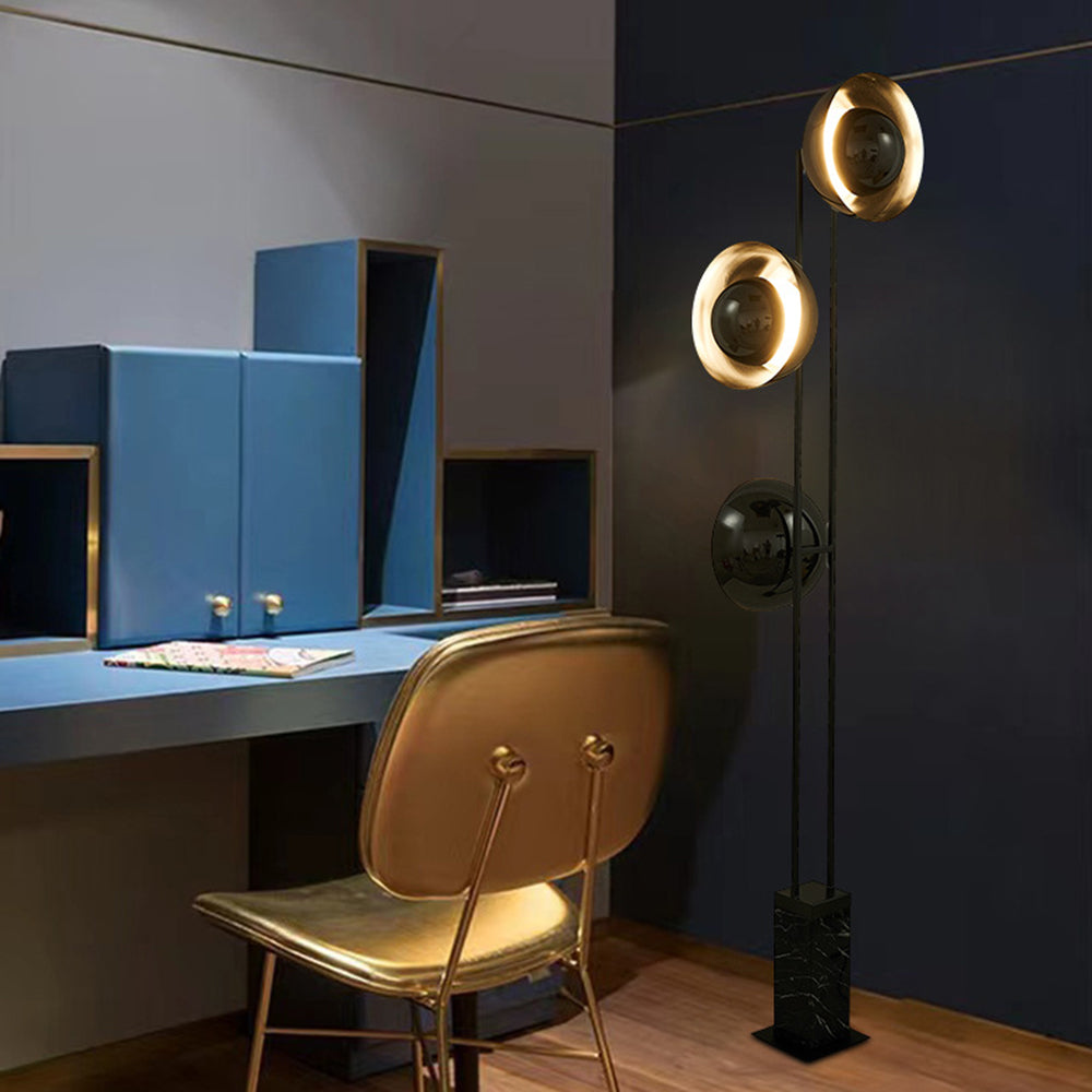 Salgado Modern Minimalist Tri-head Floor Lamp, Metal & Marble - Cueteks