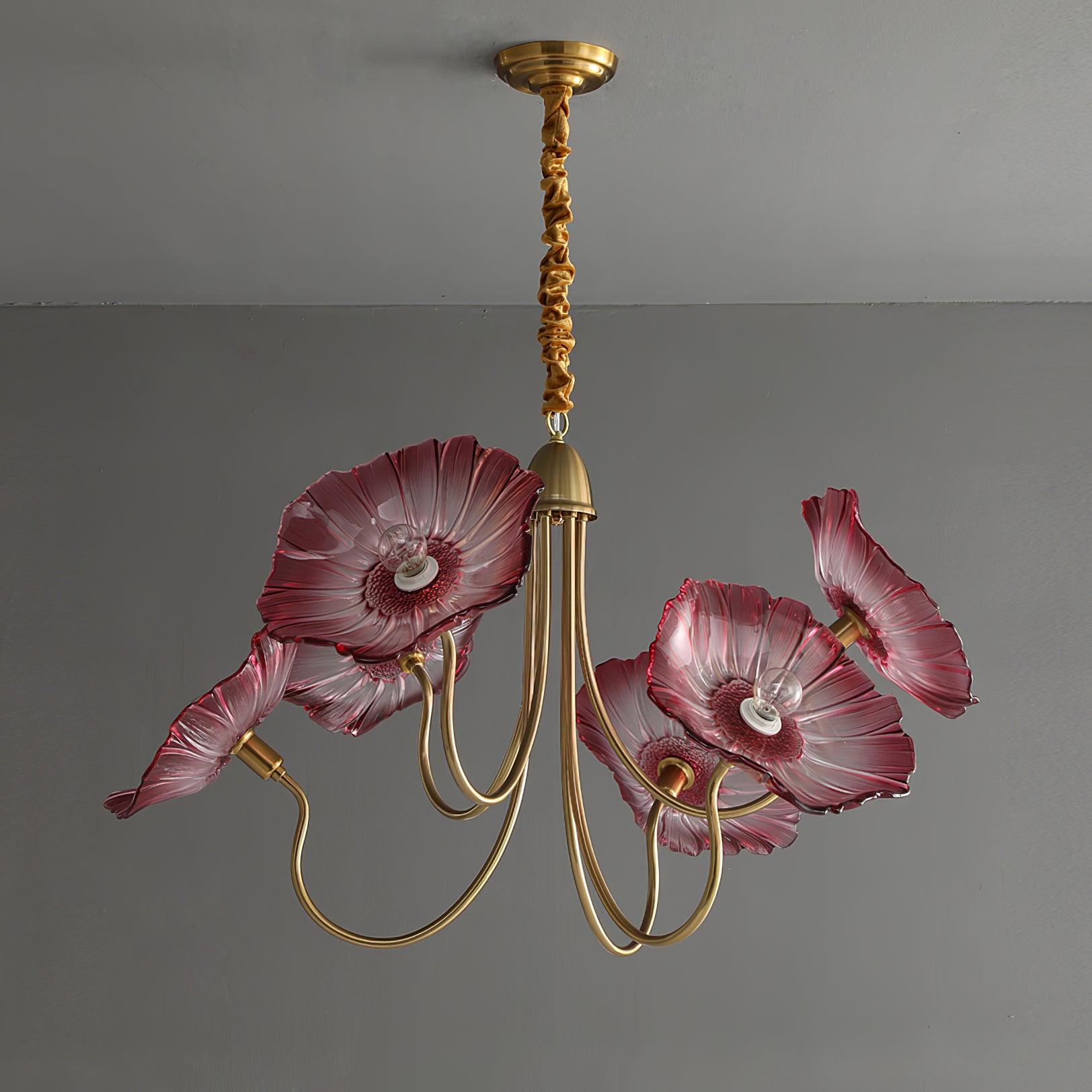 Unlit pink six-head chandelier