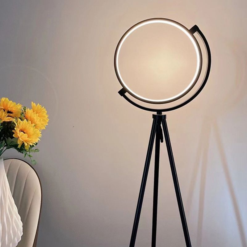 Salgado Modern Circle Tripod Metal Floor Lamp, Black/Gold - Cueteks