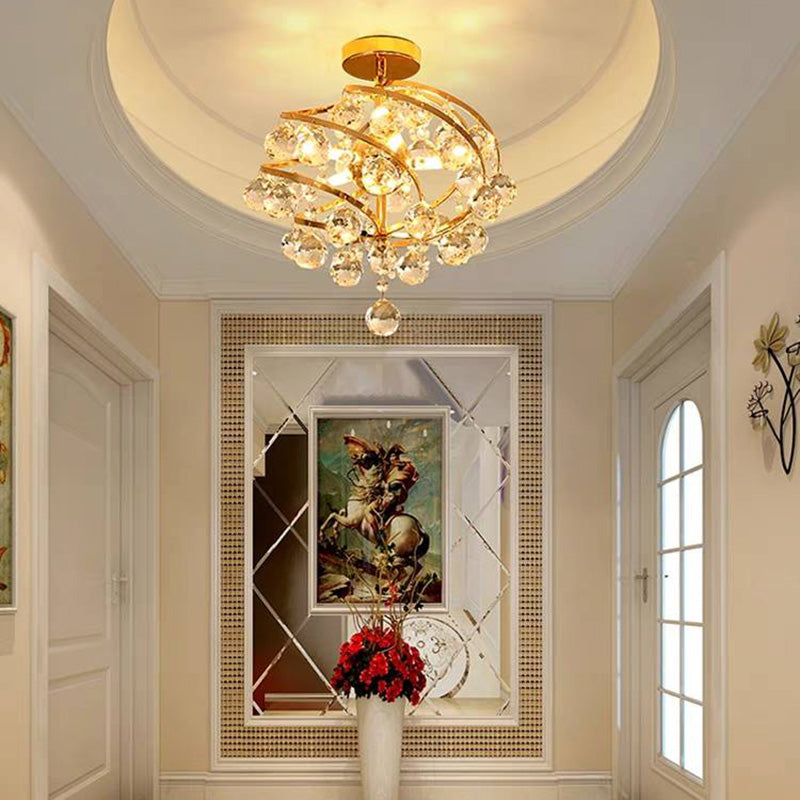 Marliyn Luxury Globe Crystal Semi-Flush Mount Ceiling Light, Brass - Cueteks