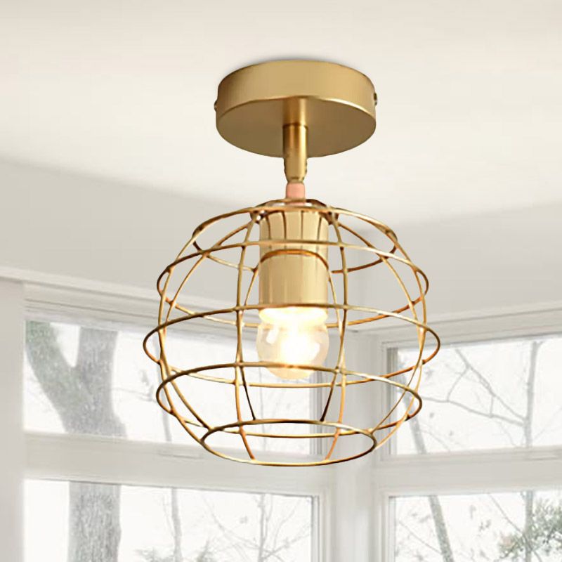 Herbert Semi Art Deco Globe Flush Mount Ceiling Light, Brass - Cueteks