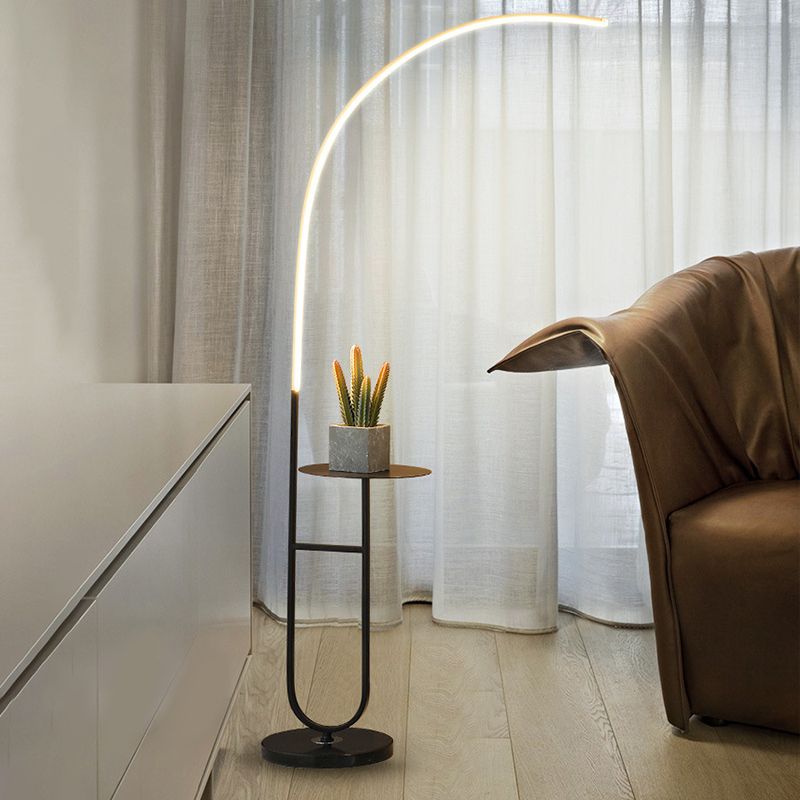 Edge Floor Lamp Bedside Table Modern, Marble/Acrylic, Black, Bedroom - Cueteks