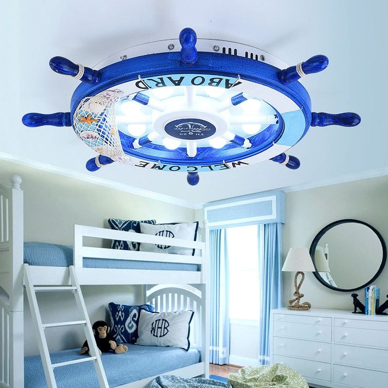 Quinn Modern Rudder Metal Flush Mount Ceiling Light White/Blue Bedroom - Cueteks