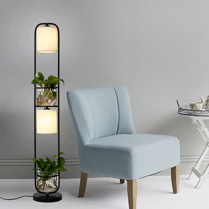 Eryn Simple Cylinder 2-Light Heads Floor Lamp with Planters, Black/White/Gold - Cueteks
