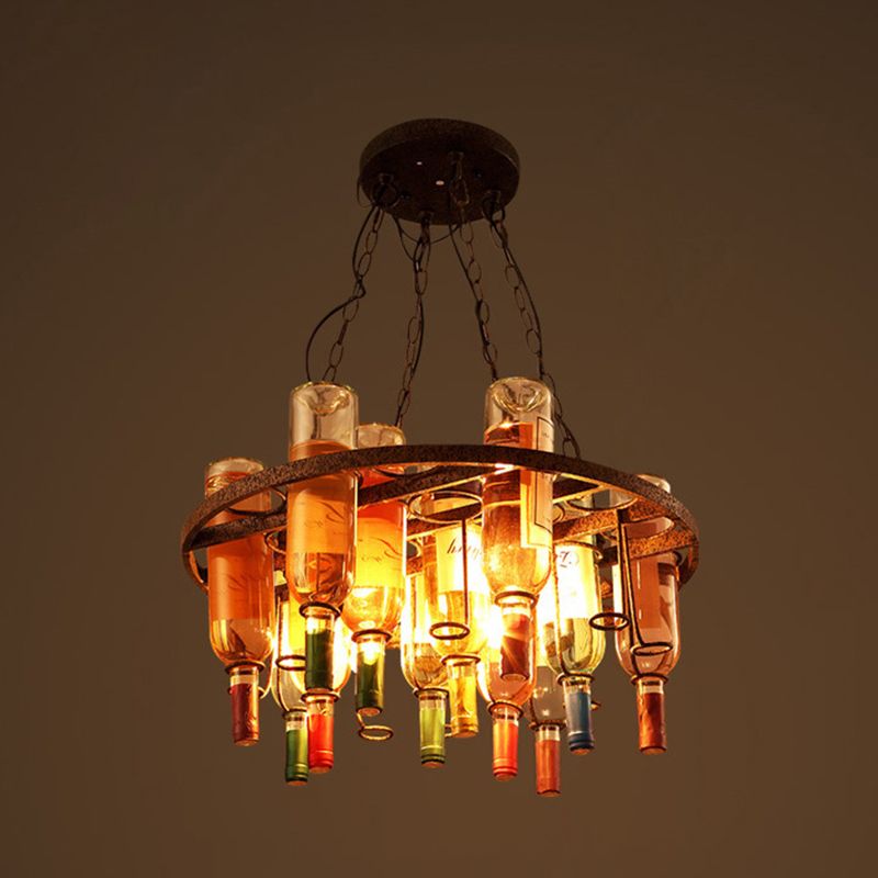Hailie Antique Wine Bottle Metal/Glass Colorful Pendant Light - Cueteks