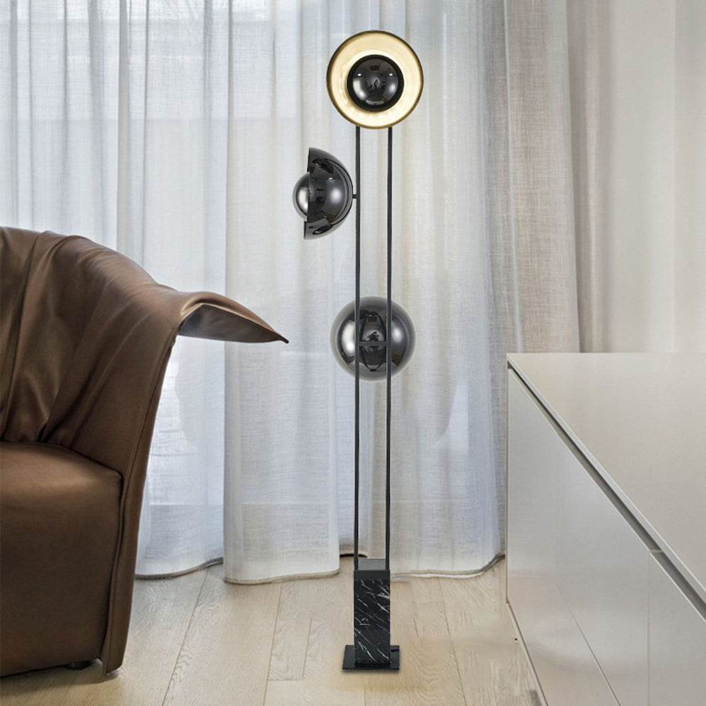 Salgado Modern Minimalist Tri-head Floor Lamp, Metal & Marble - Cueteks