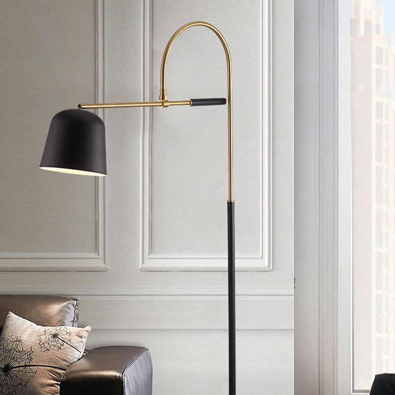 Salgado Modern Arc Bowl Metal Floor Lamp, Black/White - Cueteks