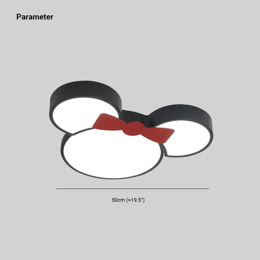 Freja dimension image shows a red-bow mouse-shaped ceiling light with a 50 cm width.