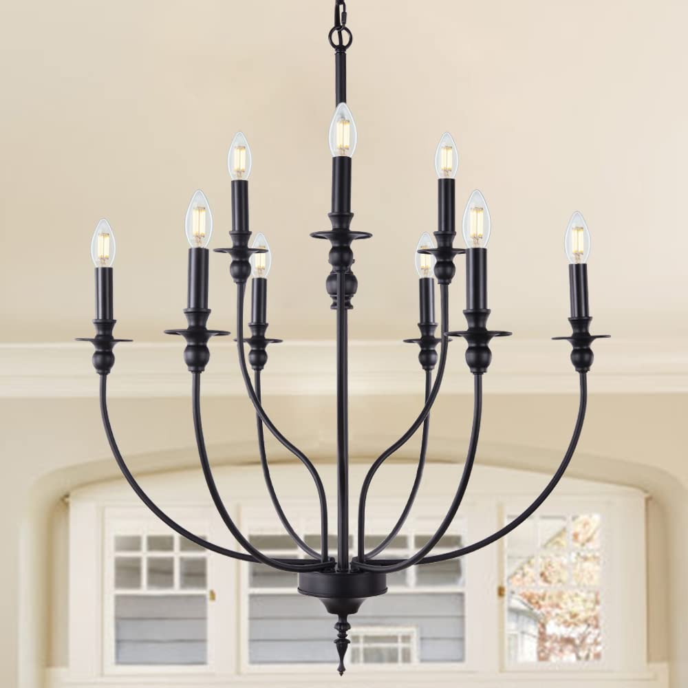 Silva Modern LED Chandelier Black Metal Bedroom Living Room - Cueteks