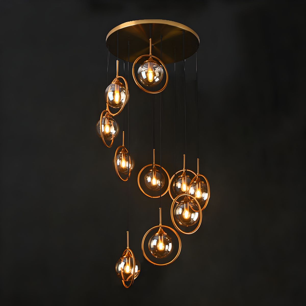 Hailie Modern Spiral Ball Glass Staircase Chandelier, Clear/Amber/Smoke Gray - Cueteks