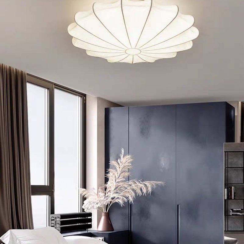 Renée Modern Elagant Round Metal/Fabric Flush Mount Ceiling Light, White - Cueteks