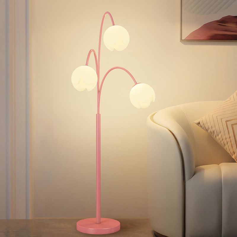 Lily Nordic 3 Lights Flower Metal Glass Floor Lamp,Green Pink - Cueteks
