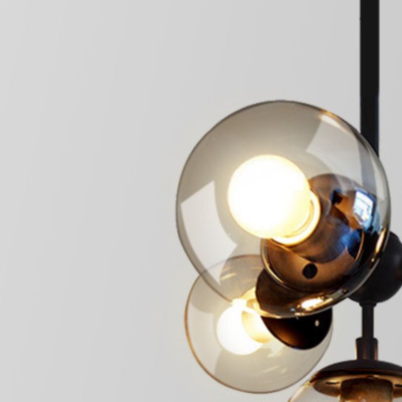 Close view of Valentina reflective glass globes and visible bulbs
