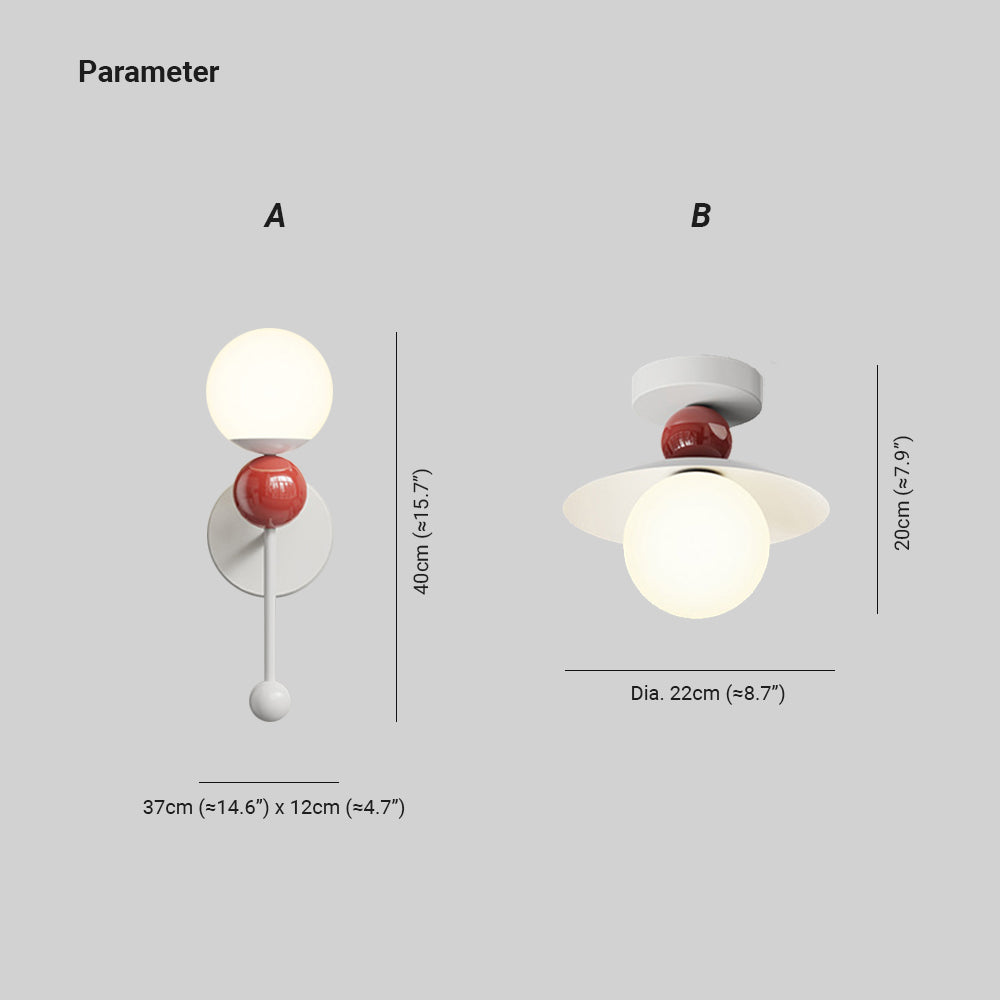 Hailie A wall and B ceiling light diagram with separate measurements