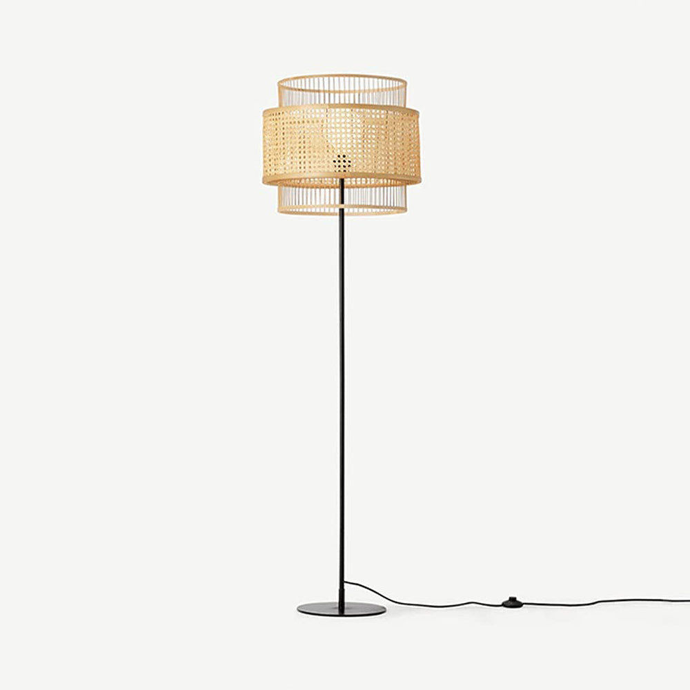 Ritta Zen Rattan/Willow Weave Tri-Layer Floor Lamp, Wood - Cueteks