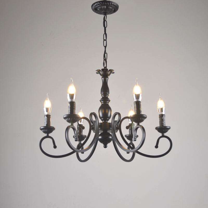 Silva Creative Retro Candle Chandelier Black Metal Bedroom - Cueteks