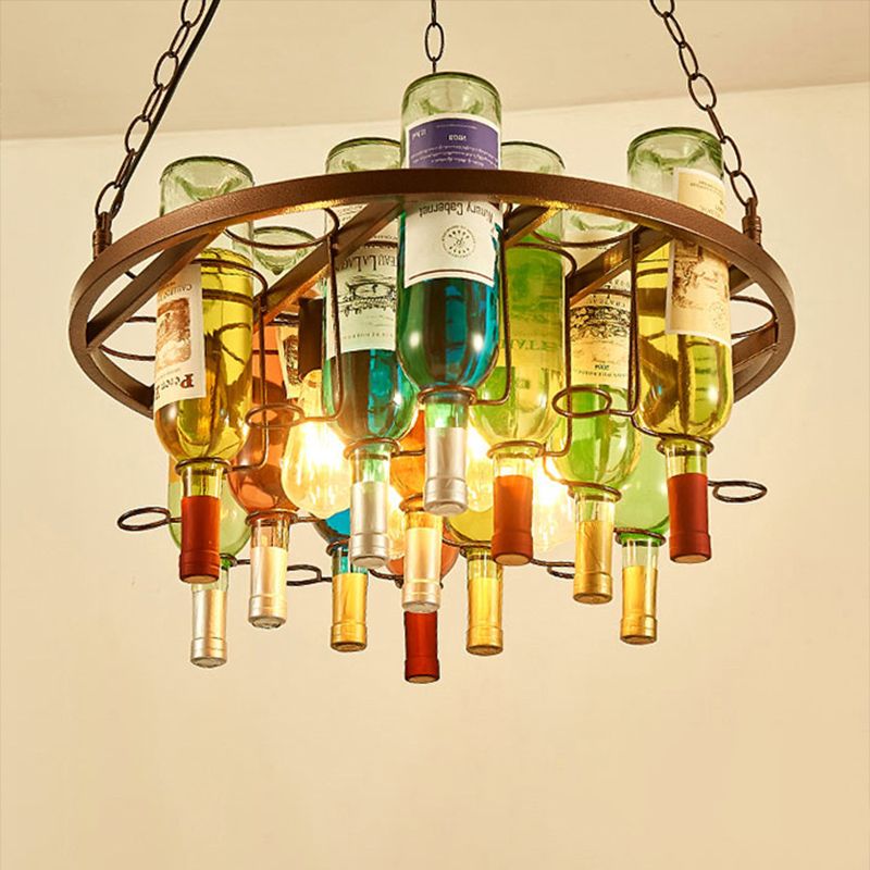 Hailie Antique Wine Bottle Metal/Glass Colorful Pendant Light - Cueteks