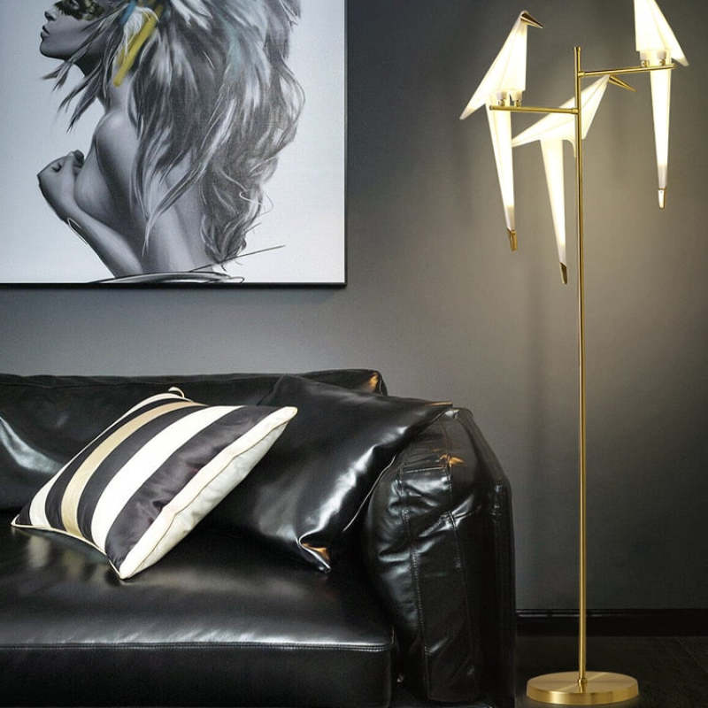 Clifford Nordic Bird Table /Floor Lamp, Gold, 1/2/3 Light - Cueteks