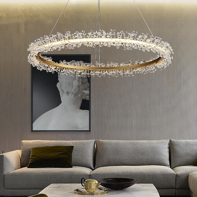 Kristy Pendant Light Ring Luxury, Crystal/Metal, Gold, Bedroom - Cueteks