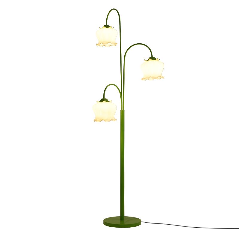 Lily Green Shade Flower Floor Lamp, Metal/Glass, Living Room/Bedroom - Cueteks