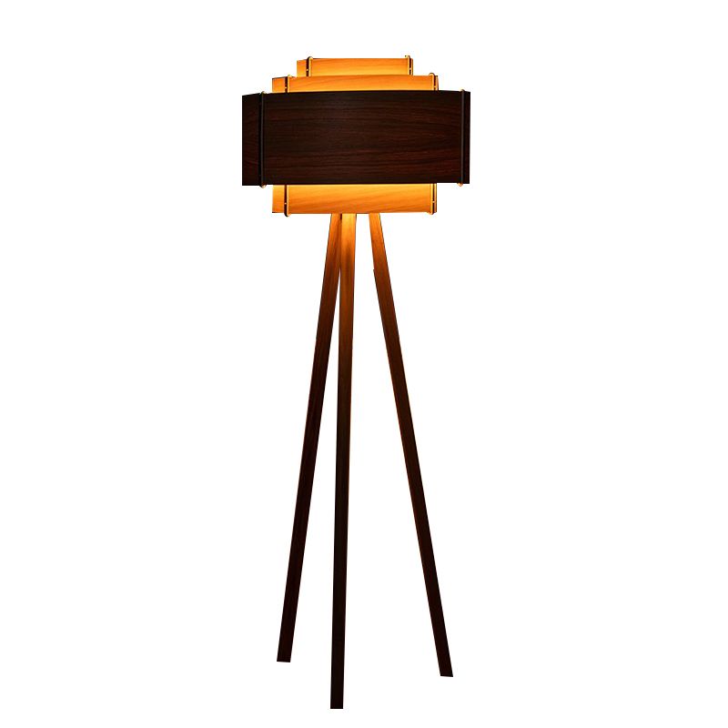 Ozawa Modern Cylinder Tripod Wood Floor Lamp, Brown - Cueteks