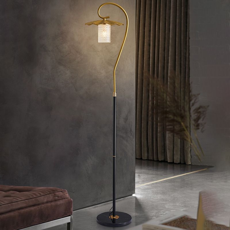Carins Retro Lotus Metal Acrylic Floor Lamp, Gold/Green/Light - Cueteks