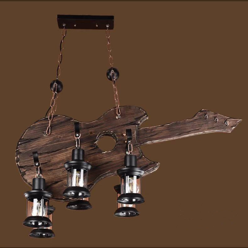 Unlit Austin guitar-shaped pendant with black lantern housings