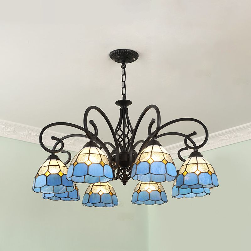 Silva Tiffany Mediterranean Branch Metal Chandelier, White/Blue/Navy Blue - Cueteks