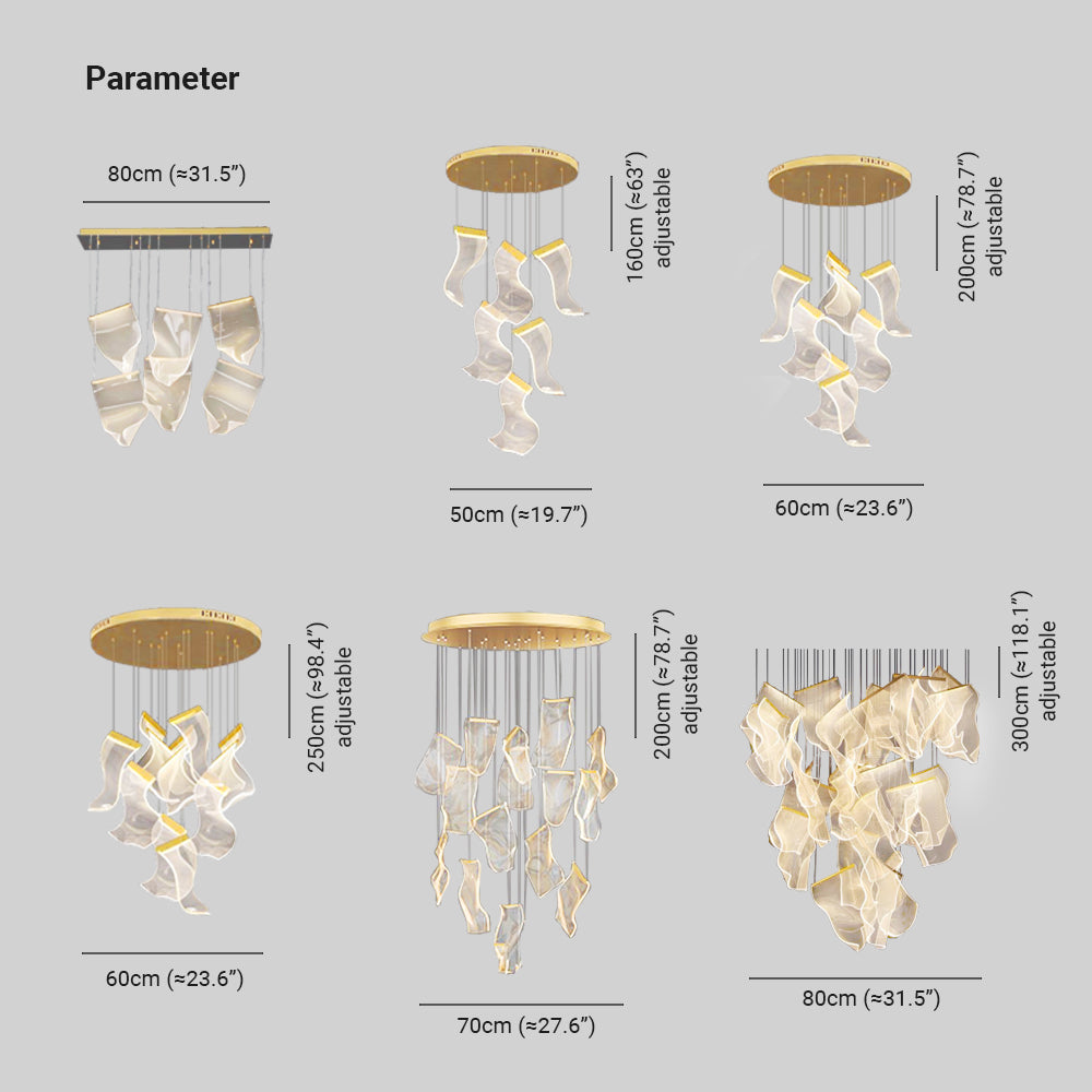 Marylin Artistic Acrylic Silk Chandelier, Gold - Cueteks