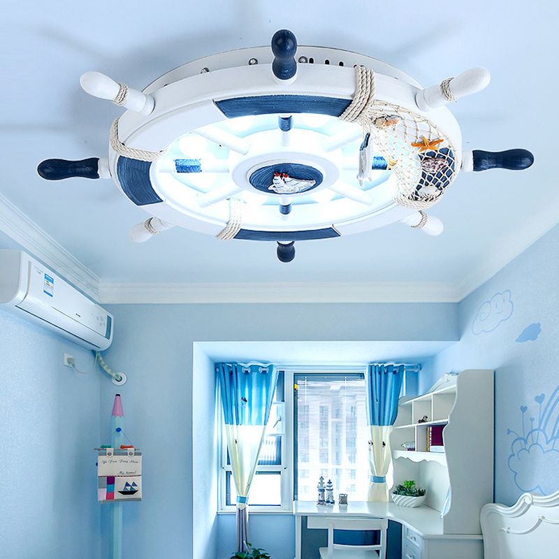 Quinn Modern Rudder Metal Flush Mount Ceiling Light White/Blue Bedroom - Cueteks