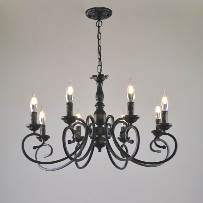 Silva Creative Retro Candle Chandelier Black Metal Bedroom - Cueteks