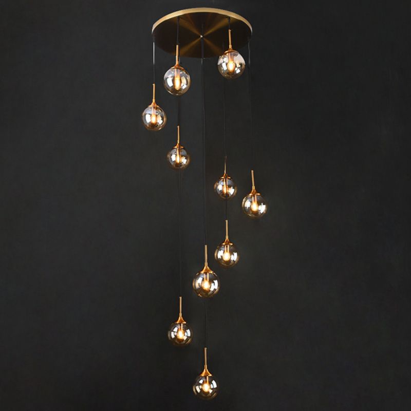 Hailie Modern Spiral Ball Glass Staircase Chandelier, Clear/Amber/Smoke Gray - Cueteks