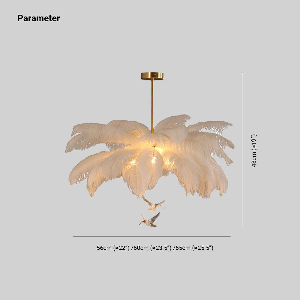 O'Moore Ostrich Contemporary Elegant Feather Chandelier, White - Cueteks