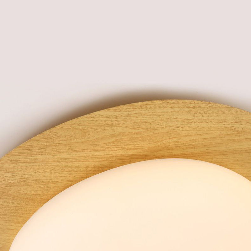 Close view of Quinn printed wood-grain rim and glowing diffuser