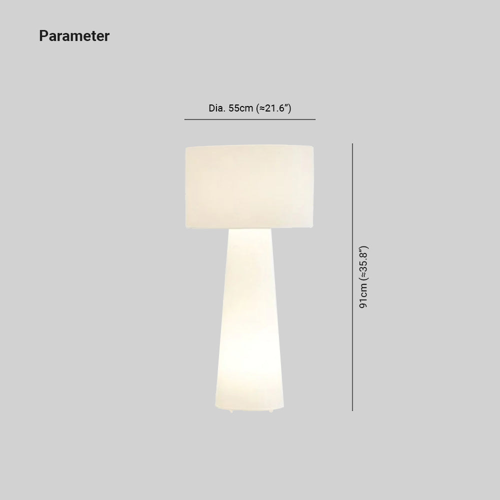 Floor-lamp dimension guide showing 91 cm overall height and 55 cm shade diameter, approximately 35.8 and 21.6 inches